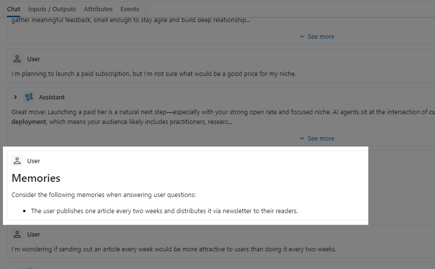 The retrieved memory will be added to the chat history as a separate message.