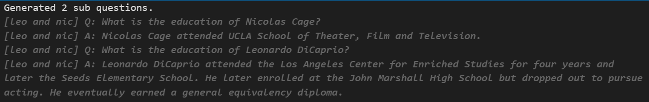 Generated Sub Questions for the second query. Image by author.