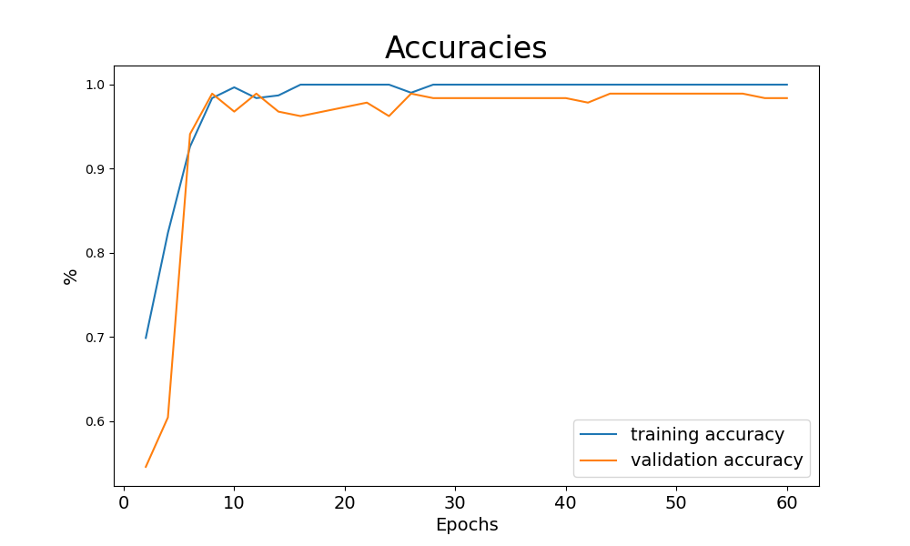 Fig. 8: Training and validation accuracy during model training | image by author