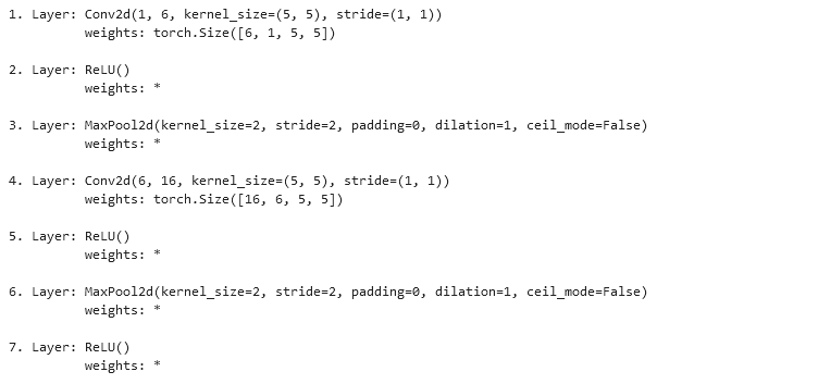 Fig. 11: Layers and weights dimensions