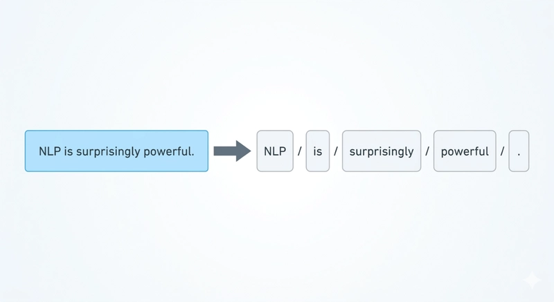 Word tokenization splits a sentence into individual tokens including punctuation