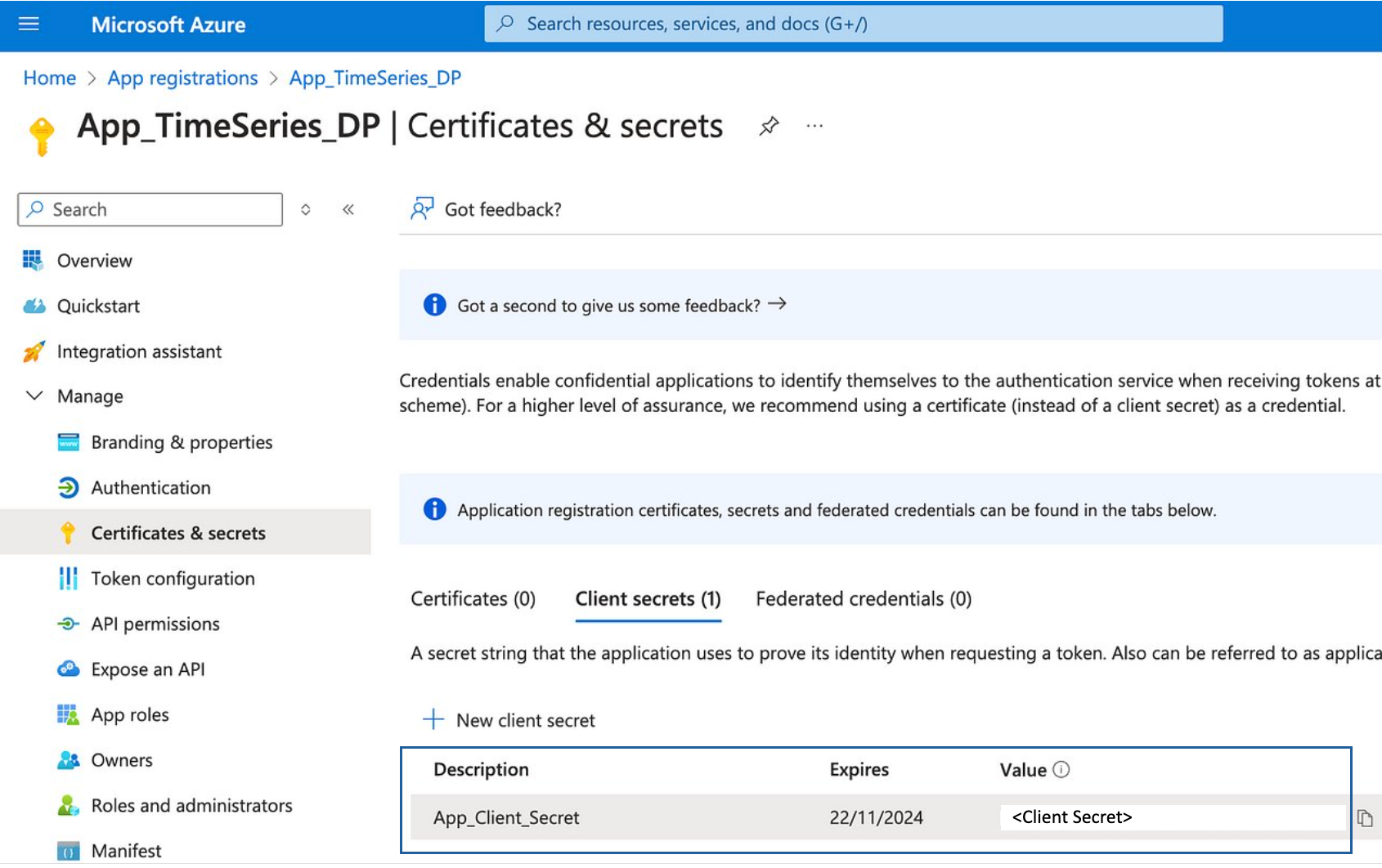 App registration - Client secret Image by author